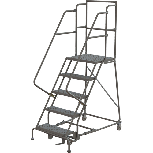 Escabeaux roulants &agrave; dessus profond, 5 marches, Largeur de la marche 16", Hauteur de la plateforme 50", Acier Solutions industrielles ALPHA
