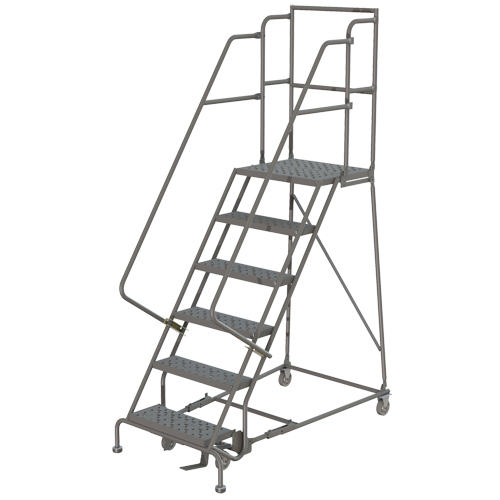 Escabeaux roulants &agrave; dessus profond, 6 marches, Largeur de la marche 16", Hauteur de la plateforme 60", Acier Solutions industrielles ALPHA