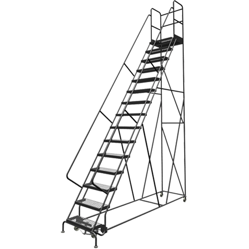 Deep Top Step Rolling Ladder, 15 Steps, 24" Step Width, 150" Platform Height, Steel Solutions industrielles ALPHA