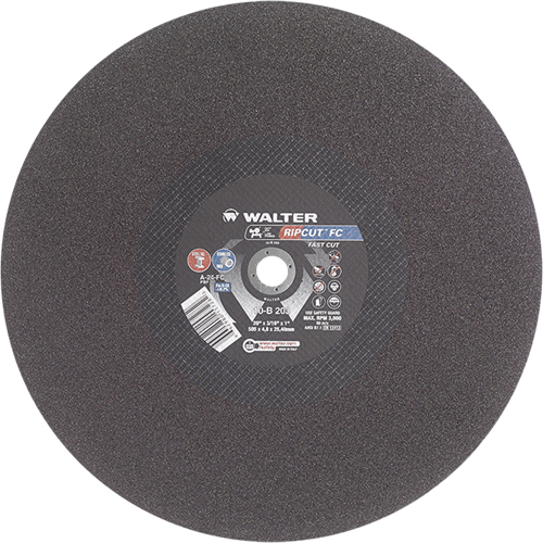 Ripcut Stainless Steel & Steel Cut-Off Wheel for Stationary Saws, 20" x 3/16", 1" Arbor, Type 1, Aluminum Oxide, 3000 RPM Solutions industrielles ALPHA