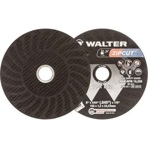 Meule &agrave; tronçonner renforc&eacute;e Zipcut, 6" x 3/64", Arbre de 7/8", Type 1, Oxyde d'aluminium, 10 200 Tr/min Solutions industrielles ALPHA