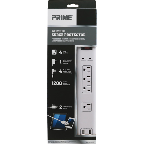 USB Charging Surge Protectors, 4 Outlets, 1200 J, 1875 W, 4' Cord Solutions industrielles ALPHA