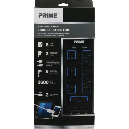 USB Charging Surge Protectors, 8 Outlets, 3600 J, 1875 W, 6' Cord Solutions industrielles ALPHA