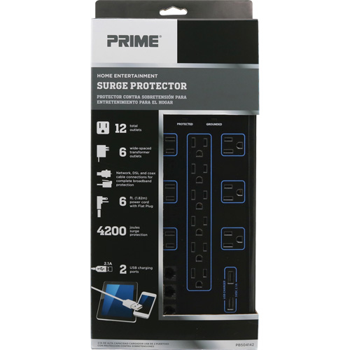 USB Charging Surge Protectors, 12 Outlets, 4200 J, 1875 W, 6' Cord Solutions industrielles ALPHA