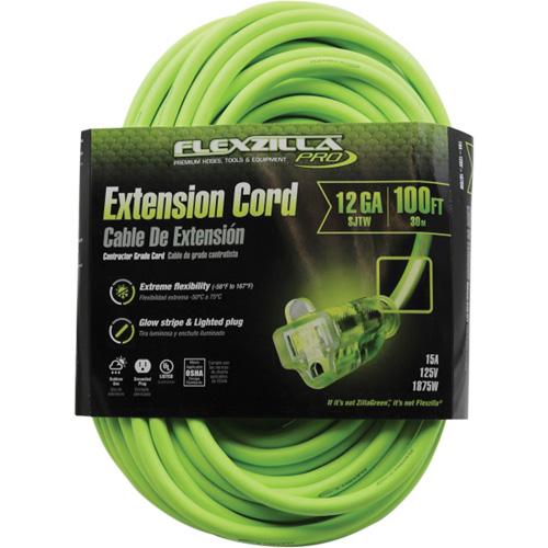 Flexzilla&reg; Pro Industrial Extension Cord, All-Weather, SJTW, 12/3 AWG, 15 A, 100' Solutions industrielles ALPHA