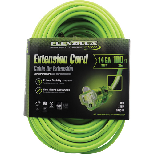 Flexzilla&reg; Pro Industrial Extension Cord, All-Weather, SJTW, 14/3 AWG, 15 A, 100' Solutions industrielles ALPHA