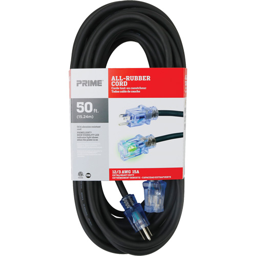 Cordon rallonge All-Rubber, Ext&eacute;rieur, SJOOW, AWG 12/3, 15 A, 50' Solutions industrielles ALPHA