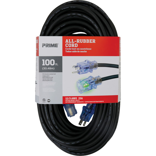 All-Rubber Extension Cord, Outdoor, SJOOW, 12/3 AWG, 15 A, 100' Solutions industrielles ALPHA