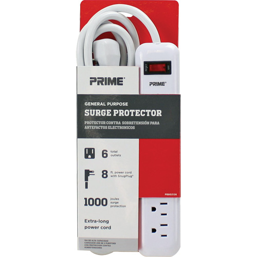 Protecteurs de surtension, 6 Prises, 1000 J, 1875 W, Cordon 8' Solutions industrielles ALPHA