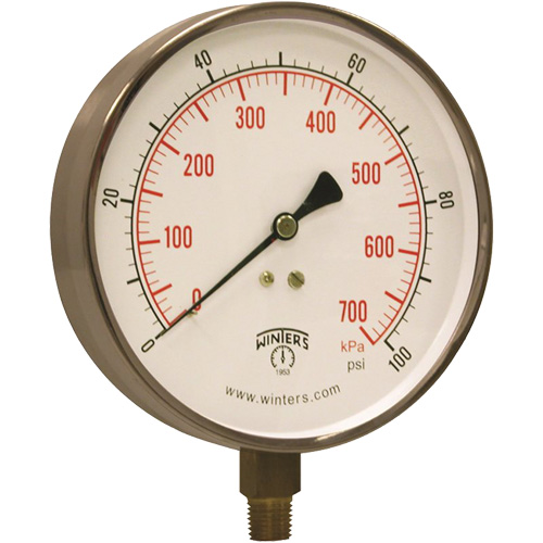 Contractor Pressure Gauge, 4-1/2" , 0 - 100 psi, Bottom Mount, Analogue Solutions industrielles ALPHA