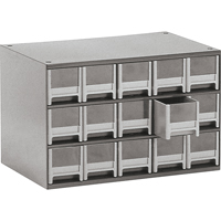 Modular Parts Cabinets, Steel, 15 Drawers, 17" x 10-9/16" x 3-1/16", Grey Solutions industrielles ALPHA
