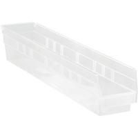 Bacs de rangement pour tablettes, 4-1/8" la x 4" H x 23-5/8" p, Transparent, Capacit&eacute; 50 lb Solutions industrielles ALPHA