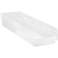 Bacs de rangement pour tablettes, 6-5/8" la x 4" H x 23-5/8" p, Transparent, Capacit&eacute; 50 lb Solutions industrielles ALPHA