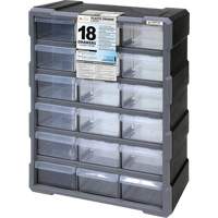 Drawer Cabinet, Plastic, 18 Drawers, 15" x 6-1/4" x 18-3/4", Black Solutions industrielles ALPHA