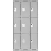 Clean Line Lockers, 3 -tier, Bank of 3, 36" x 18" x 72", Steel, Grey, Rivet (Assembled) Solutions industrielles ALPHA