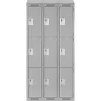 Clean Line Lockers, 3 -tier, Bank of 3, 36" x 18" x 78", Steel, Grey, Rivet (Assembled) Solutions industrielles ALPHA