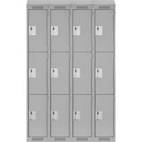 Clean Line Lockers, 3 -tier, Bank of 4, 48" x 18" x 78", Steel, Grey, Rivet (Assembled) Solutions industrielles ALPHA
