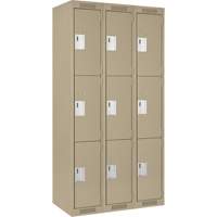 Clean Line Lockers, 3 -tier, Bank of 3, 36" x 18" x 72", Steel, Beige, Rivet (Assembled) Solutions industrielles ALPHA
