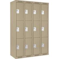 Casiers Clean Line, 3 niveaux, Bloc de 4, 48" x 18" x 72", Acier, Beige, Rivet (assembl&eacute;) Solutions industrielles ALPHA