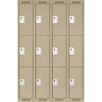 Casiers Clean Line, 3 niveaux, Bloc de 4, 48" x 18" x 72", Acier, Beige, Rivet (assembl&eacute;) Solutions industrielles ALPHA