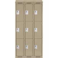 Clean Line Lockers, 3 -tier, Bank of 3, 36" x 18" x 78", Steel, Beige, Rivet (Assembled) Solutions industrielles ALPHA