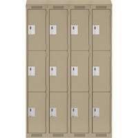 Clean Line Lockers, 3 -tier, Bank of 4, 48" x 18" x 78", Steel, Beige, Rivet (Assembled) Solutions industrielles ALPHA