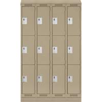 Clean Line Lockers, 3 -tier, Bank of 4, 48" x 18" x 82", Steel, Beige, Rivet (Assembled) Solutions industrielles ALPHA