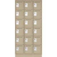 Clean Line Lockerette, 6 -tier, Bank of 3, 36" x 18" x 76", Steel, Beige, Rivet (Assembled) Solutions industrielles ALPHA