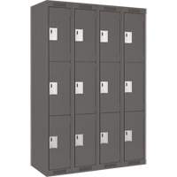 Clean Line Lockers, 3 -tier, Bank of 4, 48" x 18" x 72", Steel, Charcoal, Rivet (Assembled) Solutions industrielles ALPHA