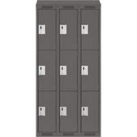 Clean Line Lockers, 3 -tier, Bank of 3, 36" x 18" x 78", Steel, Charcoal, Rivet (Assembled) Solutions industrielles ALPHA