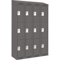 Clean Line Lockers, 3 -tier, Bank of 4, 48" x 18" x 78", Steel, Charcoal, Rivet (Assembled) Solutions industrielles ALPHA