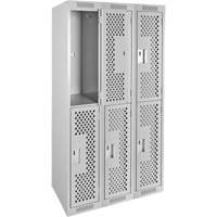 Clean Line Lockers, 2 -tier, Bank of 3, 36" x 12" x 72", Steel, Grey, Rivet (Assembled), Perforated Solutions industrielles ALPHA