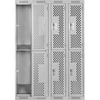 Casiers Clean Line, 2 niveaux, Bloc de 4, 48" x 12" x 72", Acier, Gris, Rivet (assembl&eacute;), Perfor&eacute; Solutions industrielles ALPHA