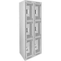 Clean Line Lockers, 3 -tier, Bank of 2, 24" x 12" x 72", Steel, Grey, Rivet (Assembled), Perforated Solutions industrielles ALPHA