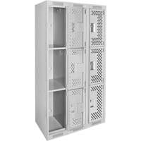 Clean Line Lockers, 3 -tier, Bank of 3, 36" x 12" x 72", Steel, Grey, Rivet (Assembled), Perforated Solutions industrielles ALPHA