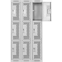 Clean Line Lockers, 3 -tier, Bank of 3, 36" x 12" x 72", Steel, Grey, Rivet (Assembled), Perforated Solutions industrielles ALPHA