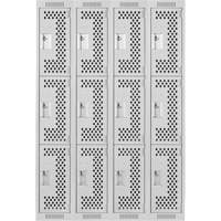 Clean Line Lockers, 3 -tier, Bank of 4, 48" x 12" x 72", Steel, Grey, Rivet (Assembled), Perforated Solutions industrielles ALPHA