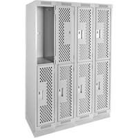 Clean Line Lockers, 2 -tier, Bank of 4, 48" x 15" x 76", Steel, Grey, Rivet (Assembled), Perforated Solutions industrielles ALPHA