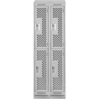 Clean Line Lockers, 2 -tier, Bank of 2, 24" x 18" x 82", Steel, Grey, Rivet (Assembled), Perforated Solutions industrielles ALPHA