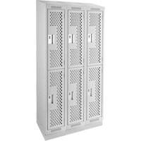 Clean Line Lockers, 2 -tier, Bank of 3, 36" x 15" x 82", Steel, Grey, Rivet (Assembled), Perforated Solutions industrielles ALPHA