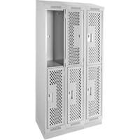 Clean Line Lockers, 2 -tier, Bank of 3, 36" x 15" x 82", Steel, Grey, Rivet (Assembled), Perforated Solutions industrielles ALPHA