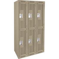 Clean Line Lockers, 2 -tier, Bank of 3, 36" x 15" x 72", Steel, Beige, Rivet (Assembled), Perforated Solutions industrielles ALPHA