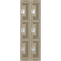 Clean Line Lockers, 3 -tier, Bank of 2, 24" x 12" x 72", Steel, Beige, Rivet (Assembled), Perforated Solutions industrielles ALPHA
