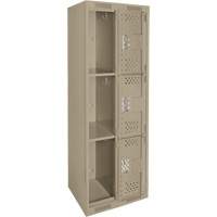 Clean Line Lockers, 3 -tier, Bank of 2, 24" x 12" x 72", Steel, Beige, Rivet (Assembled), Perforated Solutions industrielles ALPHA