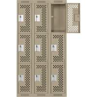 Clean Line Lockers, 3 -tier, Bank of 3, 36" x 12" x 72", Steel, Beige, Rivet (Assembled), Perforated Solutions industrielles ALPHA