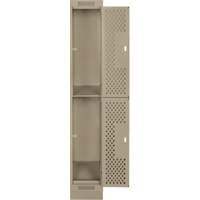 Casiers Clean Line, 2 niveaux, 12" x 15" x 76", Acier, Beige, Rivet (assembl&eacute;), Perfor&eacute; Solutions industrielles ALPHA