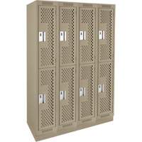 Casiers Clean Line, 2 niveaux, Bloc de 4, 48" x 15" x 76", Acier, Beige, Rivet (assembl&eacute;), Perfor&eacute; Solutions industrielles ALPHA