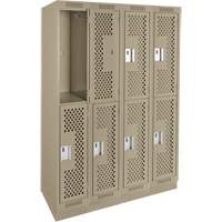 Casiers Clean Line, 2 niveaux, Bloc de 4, 48" x 15" x 76", Acier, Beige, Rivet (assembl&eacute;), Perfor&eacute; Solutions industrielles ALPHA