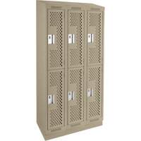 Clean Line Lockers, 2 -tier, Bank of 3, 36" x 15" x 82", Steel, Beige, Rivet (Assembled), Perforated Solutions industrielles ALPHA