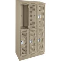 Clean Line Lockers, 2 -tier, Bank of 3, 36" x 15" x 82", Steel, Beige, Rivet (Assembled), Perforated Solutions industrielles ALPHA